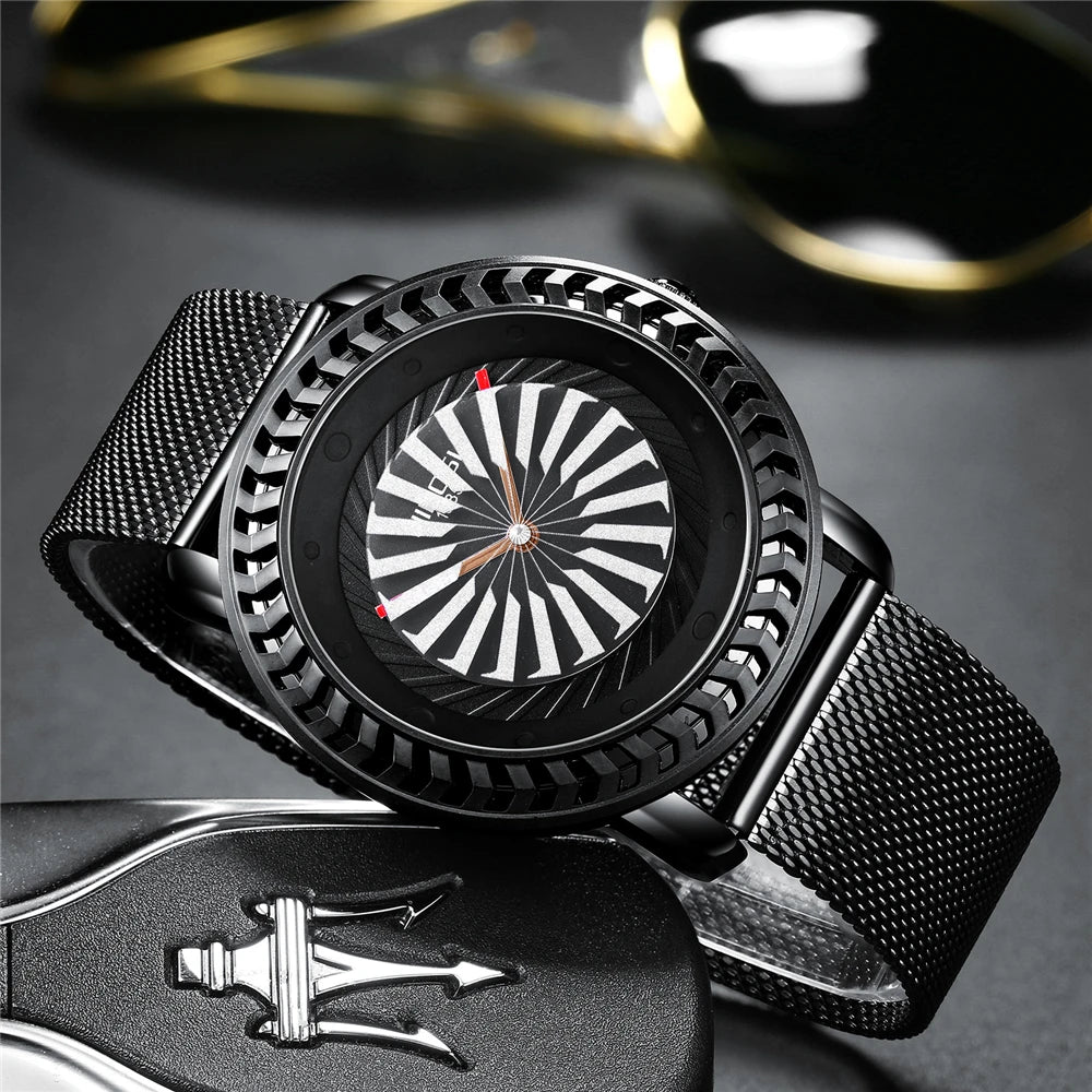 NIBOSI 2367 Men Watch Turbine Rotation Bezel Dial Watch Men's Quartz Stainless Steel Casual Clock Relogio Masculino