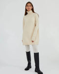 VSCOO Women's Casual Beige Knitted Pullover Oversize Long Sleeve Turtleneck Sweater with Front Logo for Winter