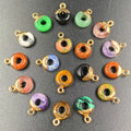 Natural Stone Pendants Round Hollow Shape Small Healing Crystal Agate Pendant With Gold Top for Jewelry Making Necklace