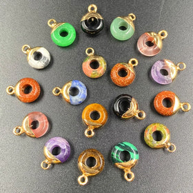 Natural Stone Pendants Round Hollow Shape Small Healing Crystal Agate Pendant With Gold Top for Jewelry Making Necklace