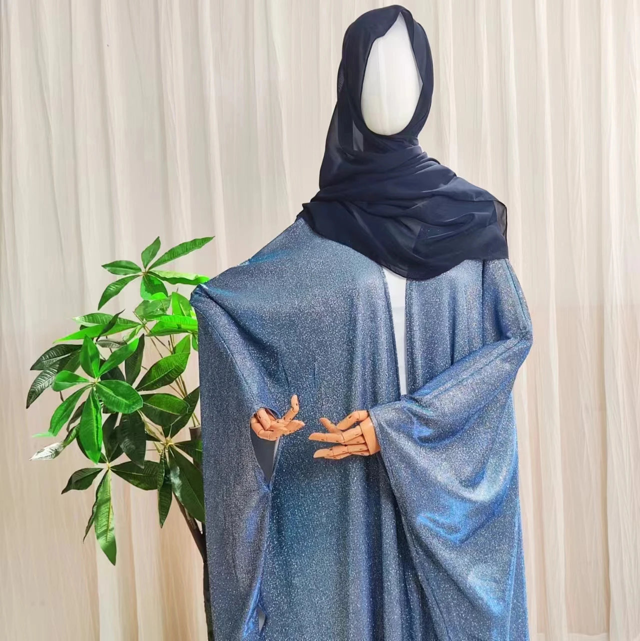 RM0710-1 Unique Islamic 2 Piece Set Breathable Lightweight Polyester Glitter Print Plus Size Women Abaya Muslim High-quality