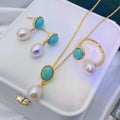 Elegant Turquoise Necklace Earrings Ring White Pink Pearl Fresh Water Pearl Necklace for Women