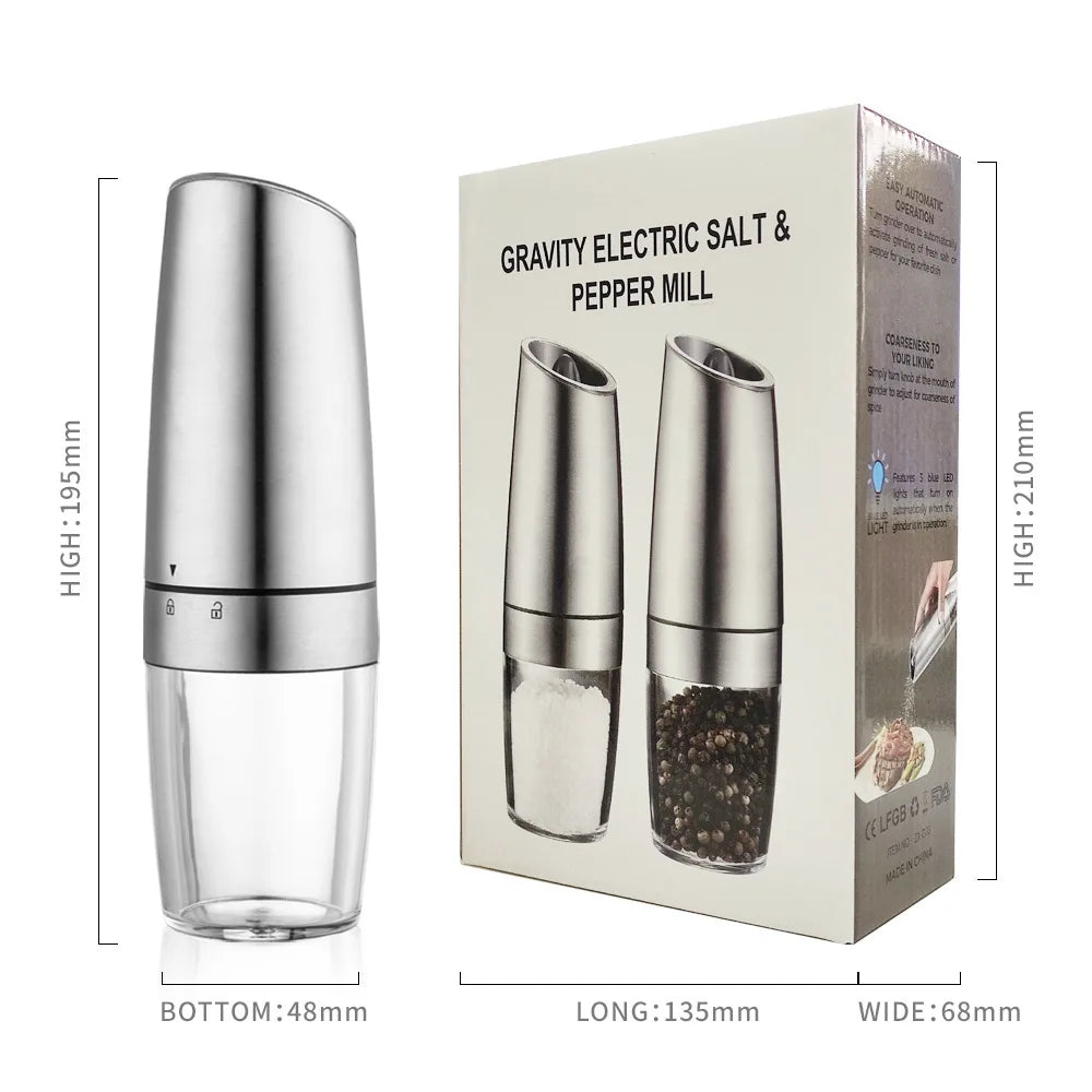 Hot Sale Stainless Steel Salt Pepper Mill Automatic Salt Grinder Gravity Pepper Mill