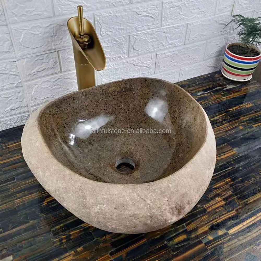 Wholesale Antique Classical Anchaistic Natural Free Standing Granite Pebble Stone Hand Wash Sink Basin