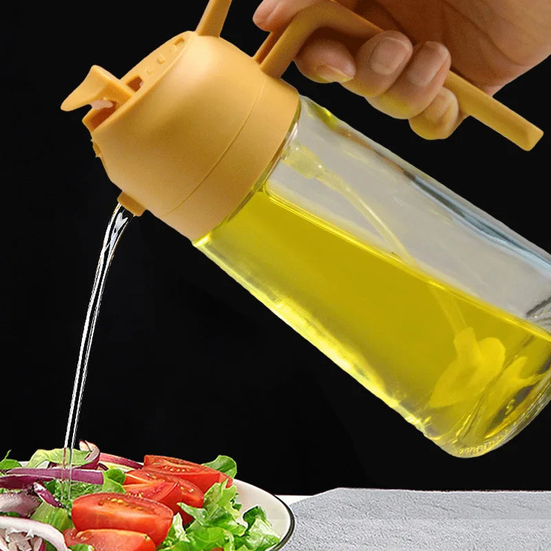 2 in 1 Cylinder Olive Oil Dispenser Spray Bottle 470ml/600ml Premium Glass with Crown Cap and Hot Stamped for Kitchen