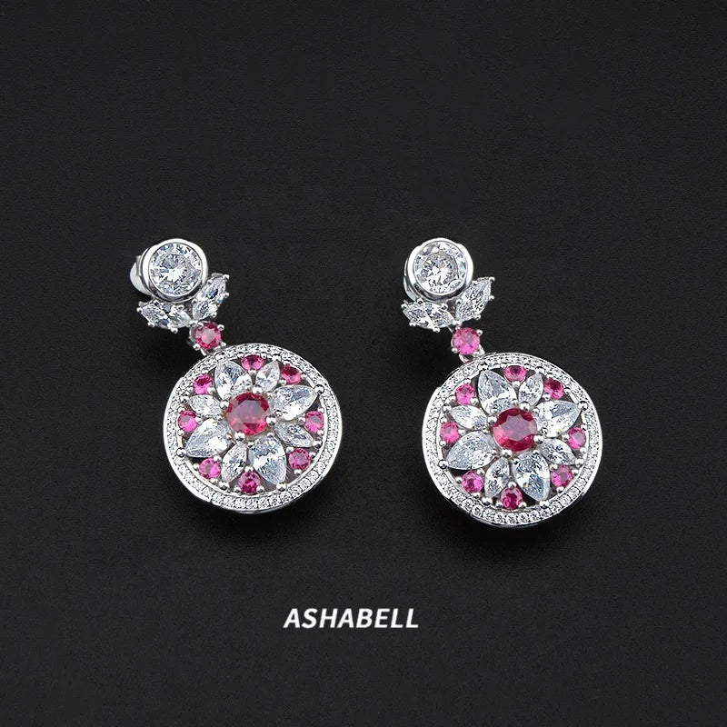 Zircon Bridal Earrings Wedding Jewelry S925 Sterling Silver Ruby Sunflower CZ Stone 925 Silver Luxury Retro Gift Vintage Flower
