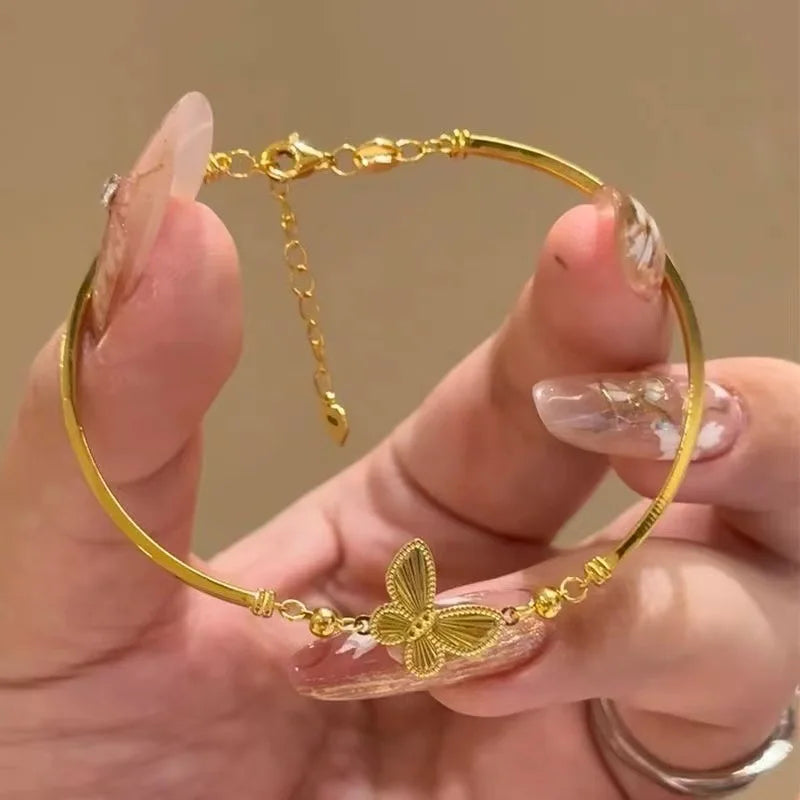 Fashion Jewelry Gold Plated Butterfly Bangle Bracelet Delicate Butterfly Charm Bracelet for Women Gift