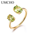 925 Sterling Silver Gold-Plated Adjustable Claw Set High-Grade Jewelry with Two Cute Oval Cut Zircon Gemstone Rings