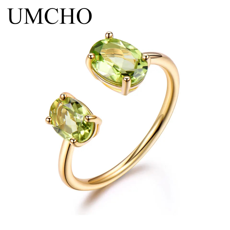 925 Sterling Silver Gold-Plated Adjustable Claw Set High-Grade Jewelry with Two Cute Oval Cut Zircon Gemstone Rings