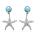 Fine Jewelry for Women 925 Sterling Silver Cubic Zircon Larimar Beach Starfish Beach Drop Earrings