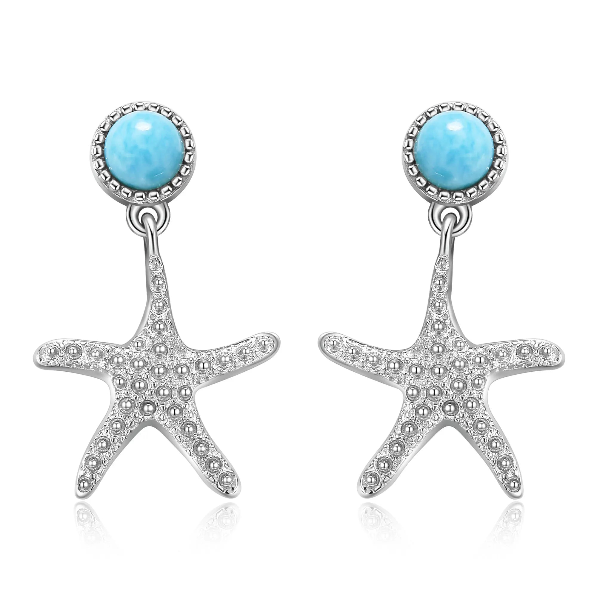 Fine Jewelry for Women 925 Sterling Silver Cubic Zircon Larimar Beach Starfish Beach Drop Earrings