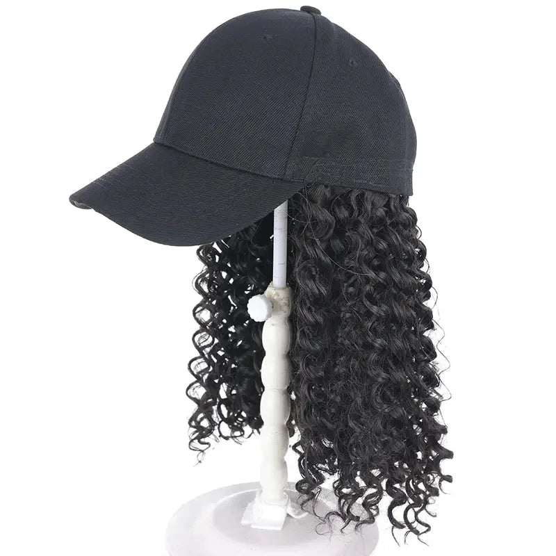 Hot Sell Cheap Synthetic Long Wave Baseball Hat With Hair Curly Wavy Women Wig Hats Extensions for Woman