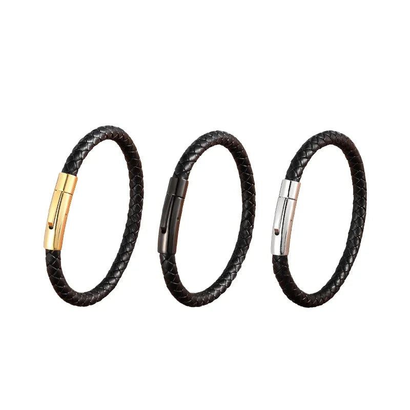 Hot Selling Titanium Steel Accessories Fashion Jewelry Bracelets & Bangles Braided Stainless Steel Personality Leather Bracelet