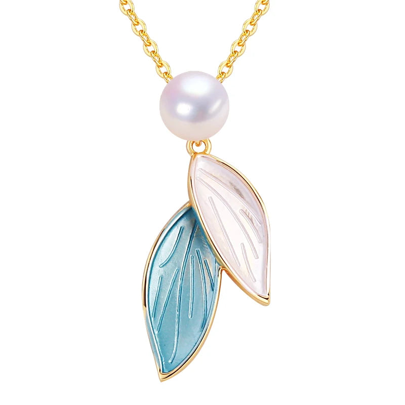 Wholesale 18K Gold Plated Chain Choker Leaf Pearl Pendant Natural Freshwater Pearl Necklace Jewelry