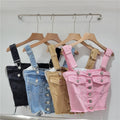OUDINA Hot Sale Streetwear Style Irregular Asymmetrical V Neck  Jacket Jean Crop Top for Women Denim Tops