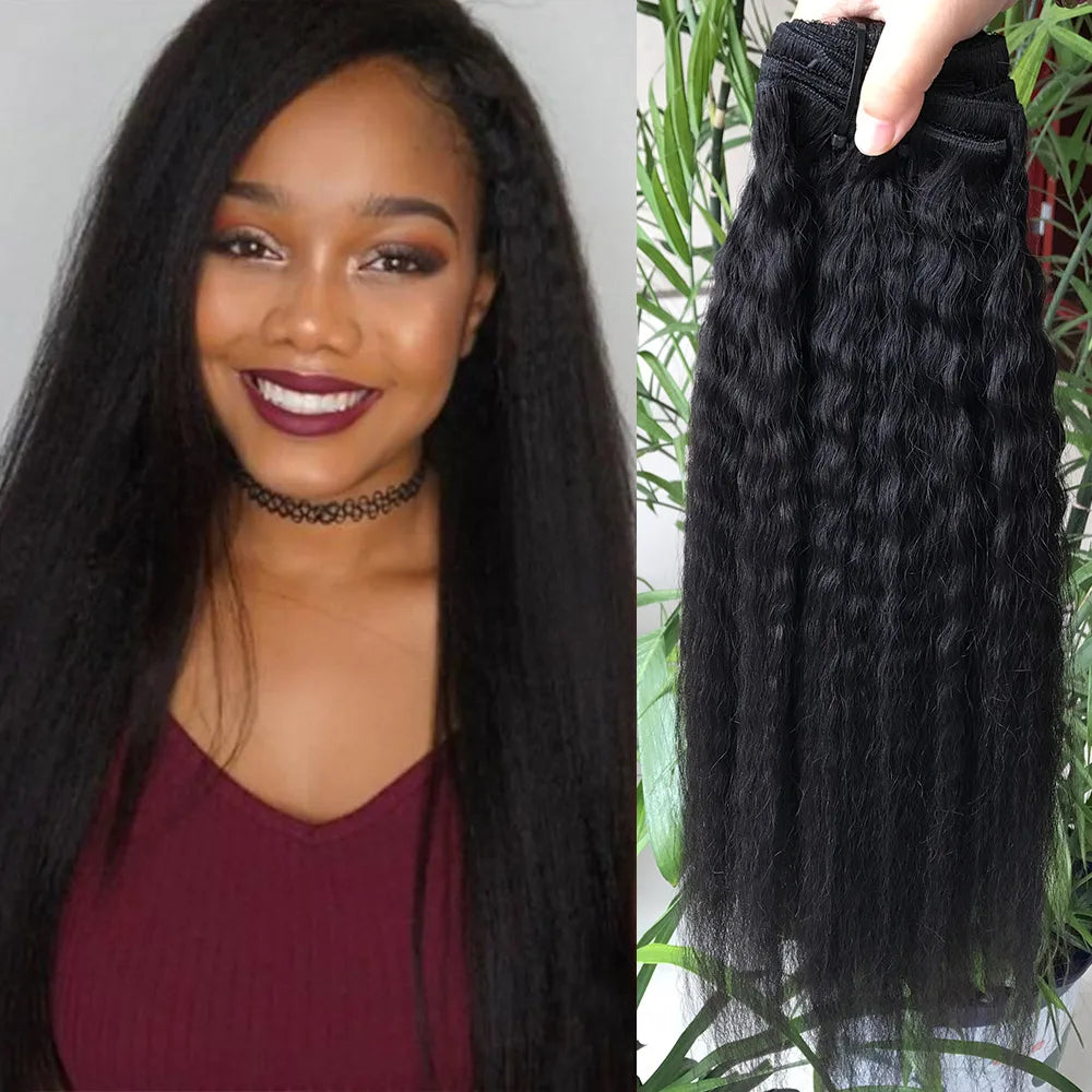 2026 New Top Quality Seamless Clip in Hair Extension  Natural Black Yaki Clip in Kinky Straight Hair Extension