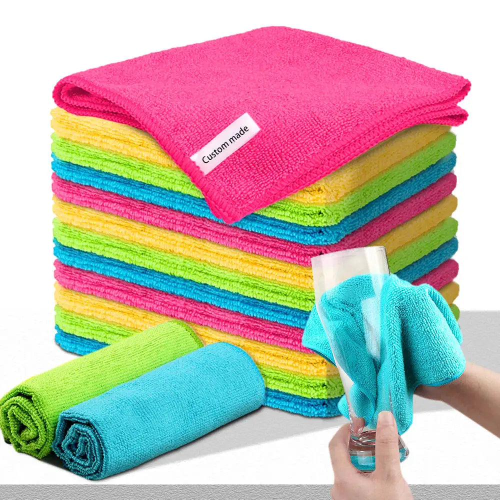 Customization Logo Microfiber Towel Absorbent Quick Dry Window Kitchen Glasses Car Wash Cloth Microfiber Cleaning Cloths