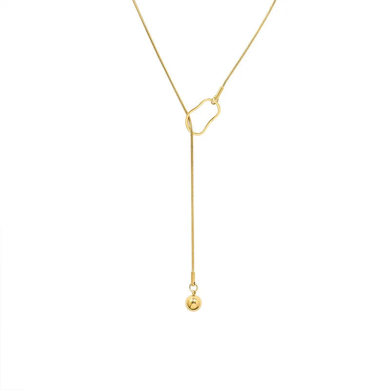 INS Simple Stainless Steel 18K Gold Plated Long Tassel Ball Pendant Necklace Personalized Y Shaped Chains Gift Unisex