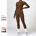 Thread Elasticity One Piece Bodysuit for Women Running Sports Ribbed Jumpsuit Front Zip Long Sleeve Jumpsuit for Women