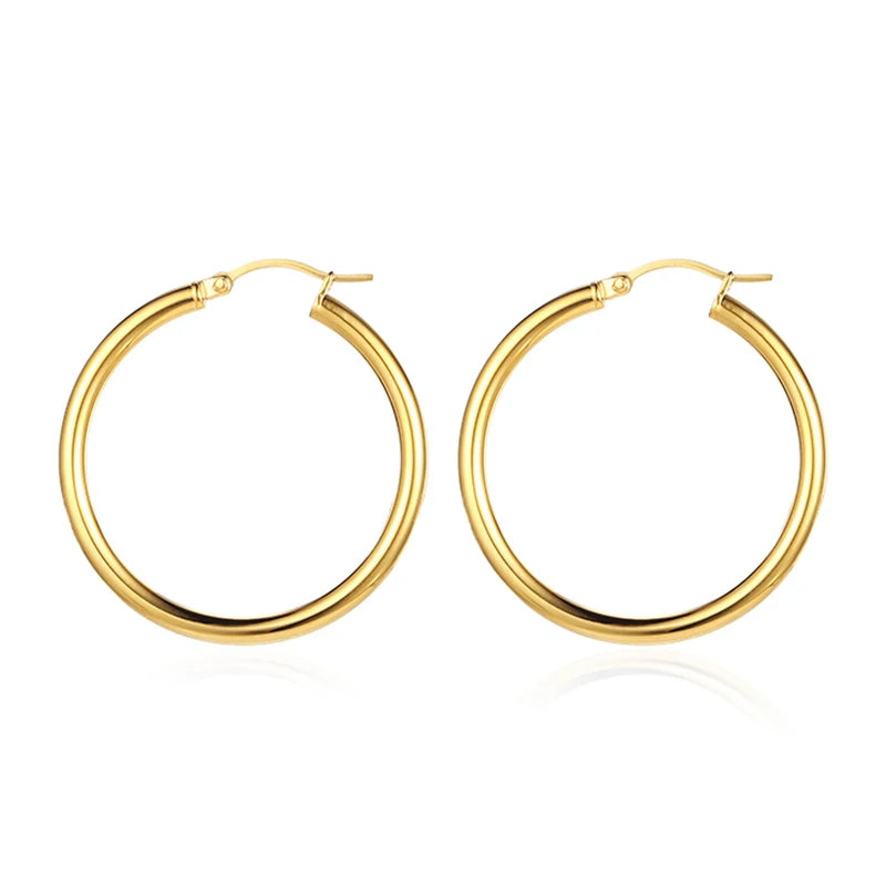 New Trendy 18k 14k Big Open Chunky Gold Thick Plated Hoop Earrings for Women