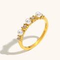 Tarnish Free Waterproof 18K PVD Fashion Gold Plated Stainless Steel Zircon Pearl Eternity Women Rings Jewelry Gift Trendy Style