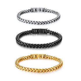 New Fashion 18k Gold Plated Punk Link Clasp Franco Chain Bangle Stainless Steel Men Bracelet Jewelry