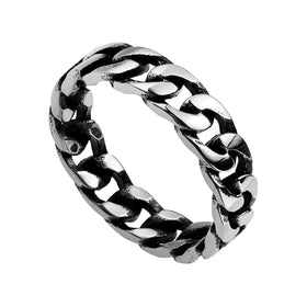 Creative Cool Wind Twisted Jewelry-Men's Retro Simple Stainless Steel Chain Ring for Engagement Party Anniversary-Classic Style