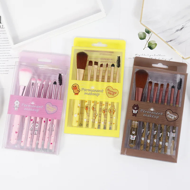 YUE 7-piece Set of Beauty Makeup Brushes Beginners New Cartoon Soft Blush Eyebrow Lip Eye Shadow Brush Beauty Brush