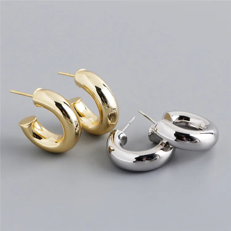 SP Fine Jewelry High Quality 925 Sterling Silver Chunky Style C Shape Stud Earrings for Women