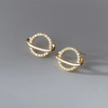 Fashion Jewelry 925 Sterling Silver Earrings Simple Round Circle Planet Diamond Zircon Gold Plated Stud Earrings Women