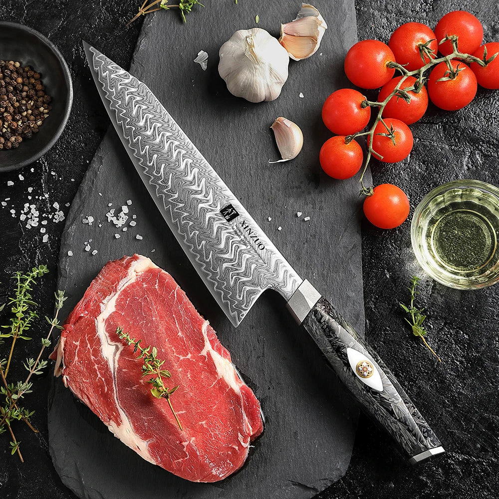 New Sharp Chef Knife 145 Layers M390 Damascus Powder Steel Carbon Fiber Resin Handle Kitchen Knives