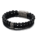 Hot Sale of European and American Personality Turquoise Stainless Steel Magnetic Clasp Bracelets Fashion Men's Leather Bracelets