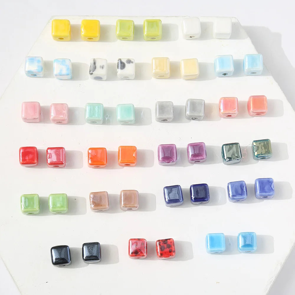 Wholesale Japanese Style Cream Color Ceramic Square Beads DIY Handmade Porcelain Loose Beads for Bracelet Accessories