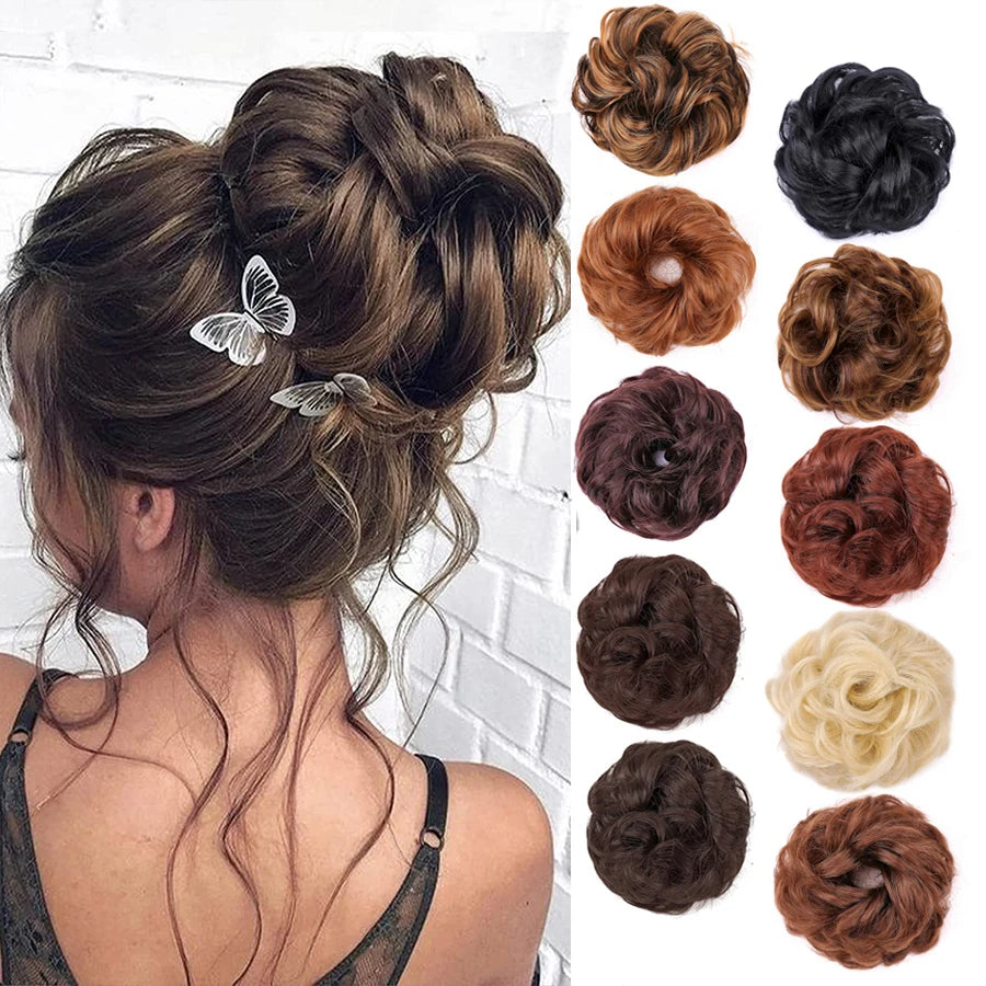 Women Hair Pieces Updo Curly Postiches Pour Chignon Messy Fake Elastic Hairband Scrunchies Synthetic Hair Bun Extension