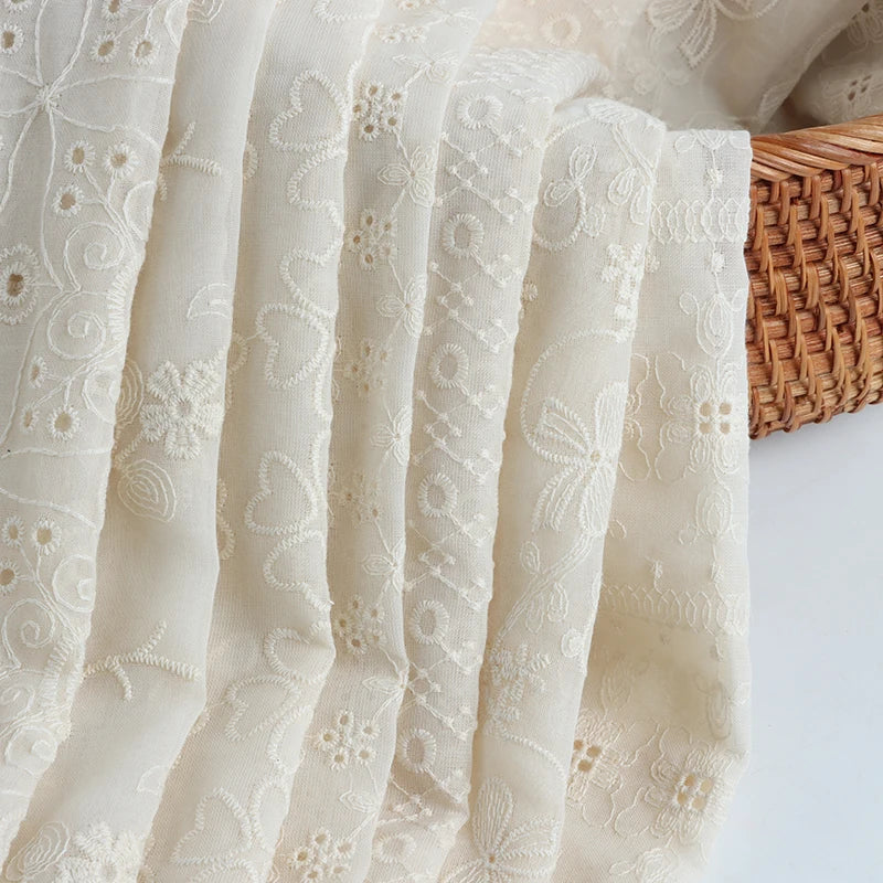 Wholesale Luxury 100% Cotton Embroidery Fabric White Eyelet Knitted for Woman Dress Wedding Accessories Home Girls Boys' Shoes