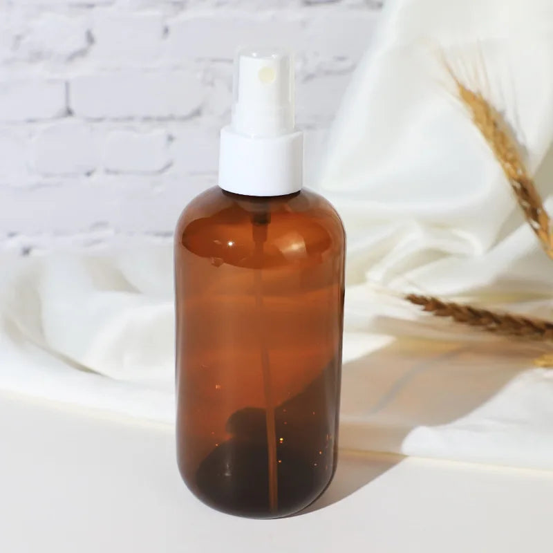 8oz Plastic Amber Bottles BPA-Free Squeeze Containers with 24/410 White Mist Sprayer Top