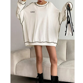 F230453 Custom Logo Oversize Sweatshirt for Women Terry Drop Shoulder Basic Street Wear Plus Size Sweatshirt for Women