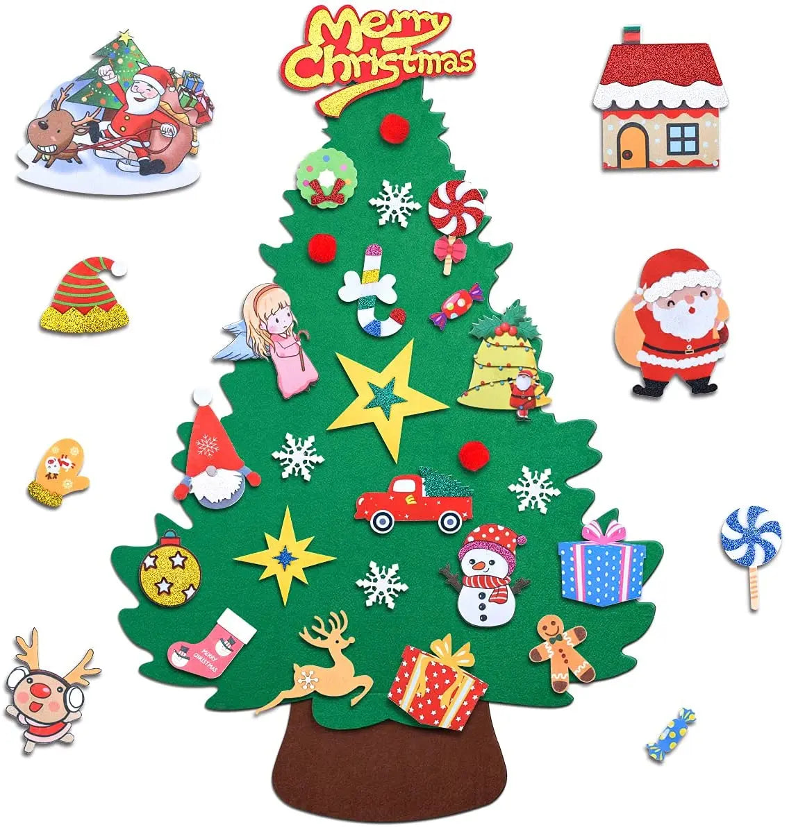 DIY Felt Christmas Tree 3.2FT with 33Pcs Detachable Ornaments Wall Hanging Christmas Decorations Felt Craft Kits for Kids