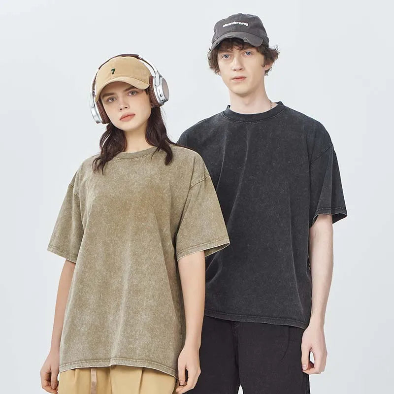 Factory Direct Supply 250g Heavy Cotton Retro-Style Short-Sleeved T-Shirt for Men and Women Large Quantity with Good Price