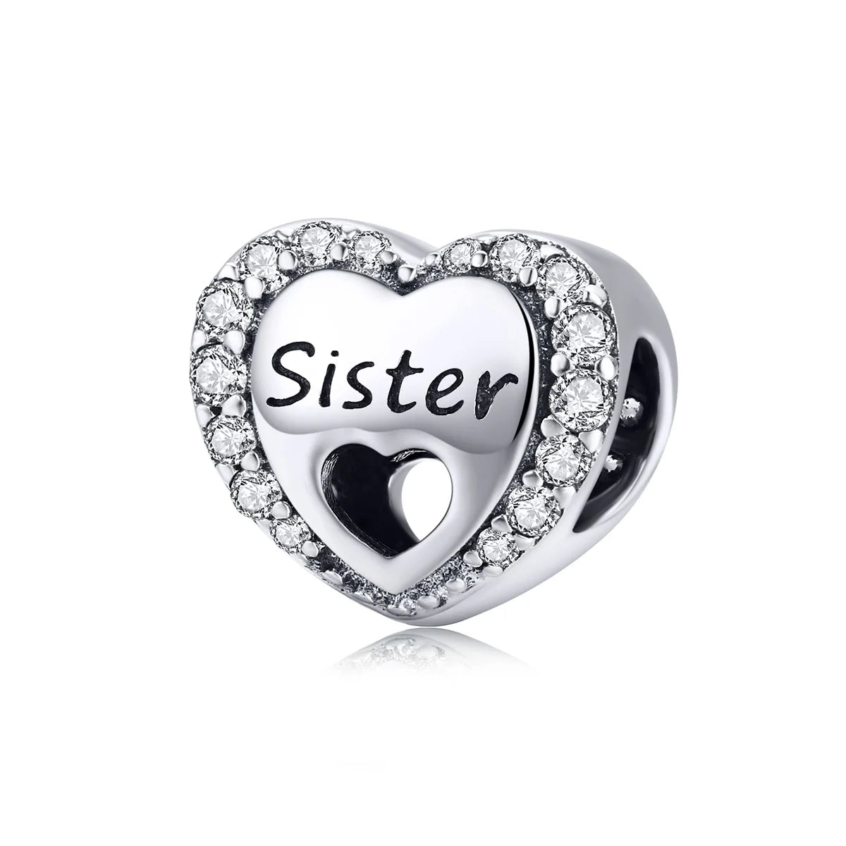 925 Sterling Silver My Sweet Sister Heart Charm Fit Bracelet Necklace Metal Bead Accessories Jewelry Making SCC1141