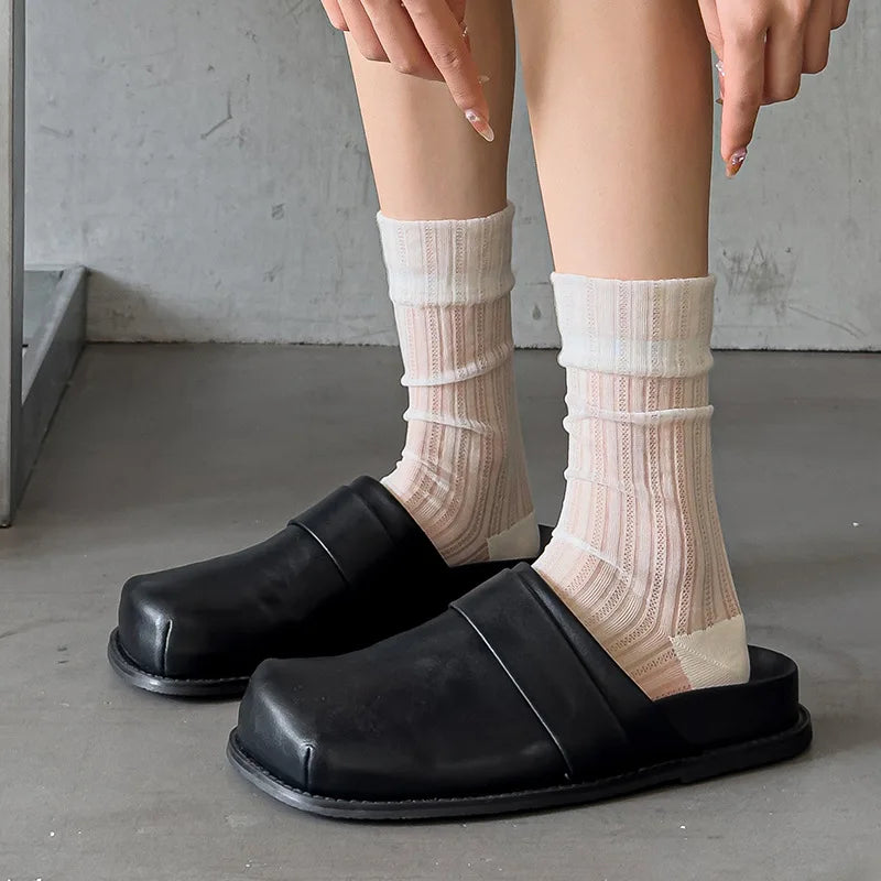 Spring Luxury Knitted Mid-Tube Dress Socks for Women Hot Style Fairy Mesh Crew Thin Breathable Daily Use