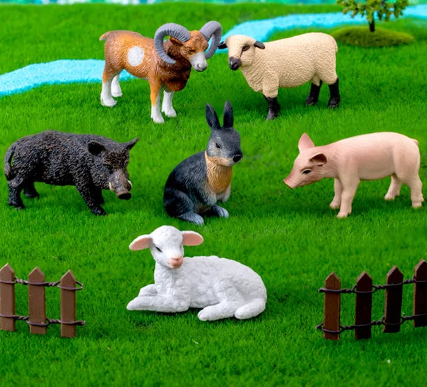 Realistic Mini Toy Wild Animal Kingdom Model Set Kid Small Plastic Pig Rabbit Sheep Farm Large Giraffe Sculpture Statue Figurine