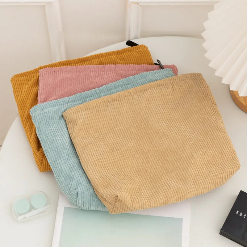 Simple Practical Corduroy Makeup Bag Vintage Cosmetic Organizer Mini Colorful Toiletry Bag Travel Case Pouch