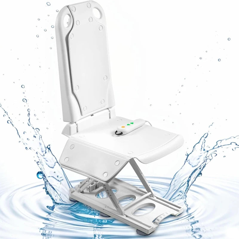 White IP68 Waterproof Electric Bathtub Chair Lift Seniors' Bath Chair with 300 Lbs Weight Capacity Bathroom Safety Equipment