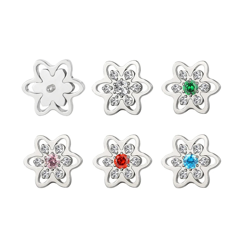 Flower Jewelry Titanium CZ Paved 16G Inernally Threaded Piercing Labret Helix Earring Top