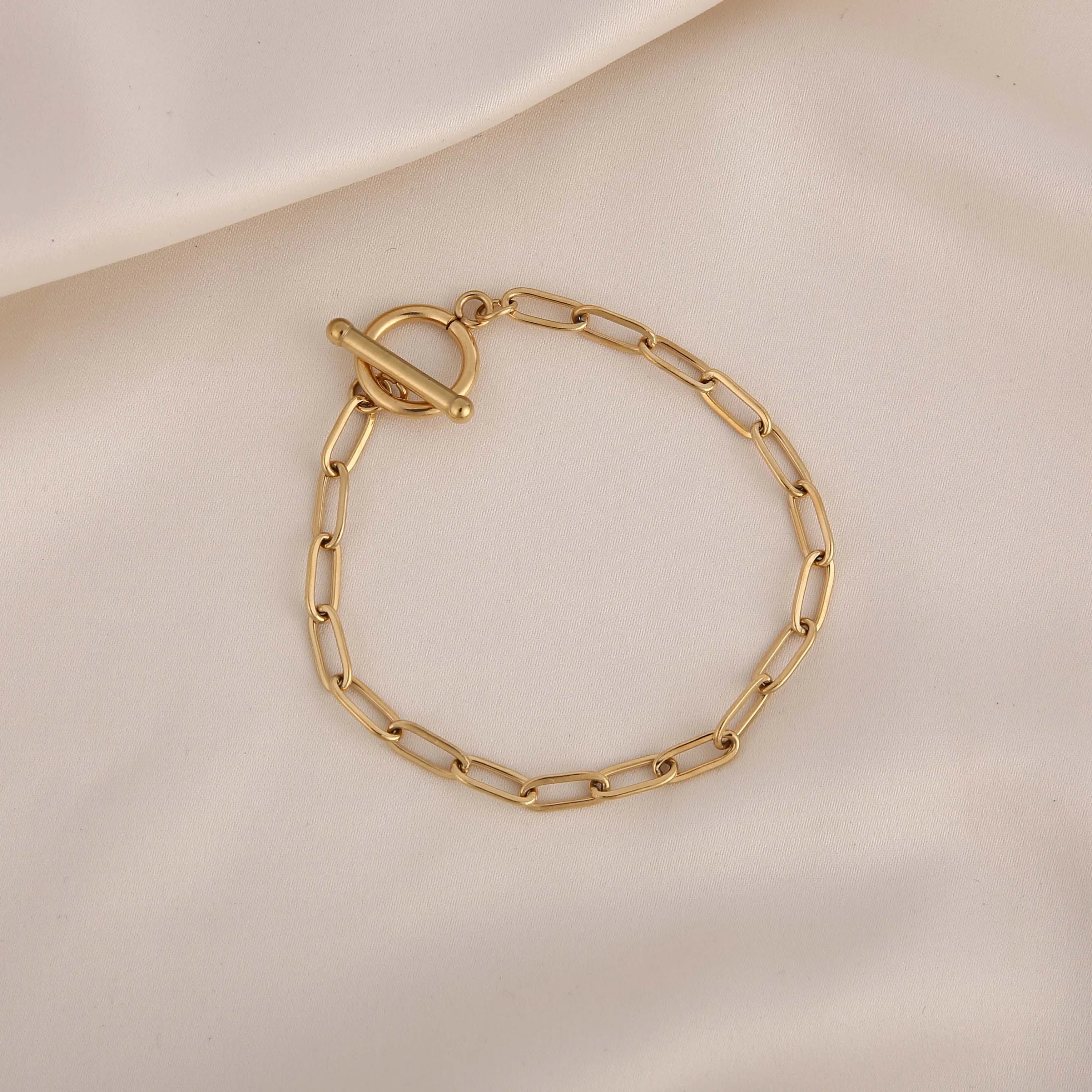 18k PVD Toggle Paper Link Chain Toggle Bracelet Stainless Steel  Jewelry Wholesale