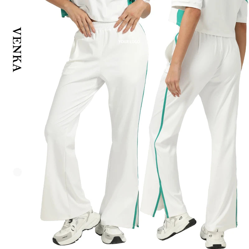 Women's Nylon High Waist Fitness Workout Casual Sweatpants Elastic Waistband Contrast Color Loose Wide Leg Ladies Yoga Pants