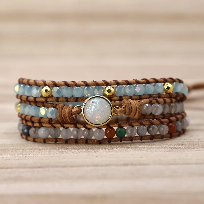 Handmade Braccialetto Multi-layer Natural Stone Beads Braided Bracelet Boho Woven Bracelet for Women