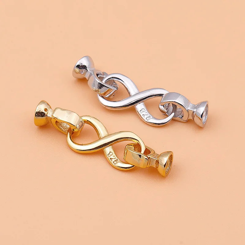 Unique 925 Sterling Silver 8 Shape Two Pearl Connection Clasp for Bracelet/Necklace Making Wholesale