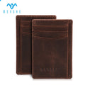 Custom Men's Slim Credit Card Holder Brown Crazy Horse Genuine Leather with Embossed Logo RFID Side Access